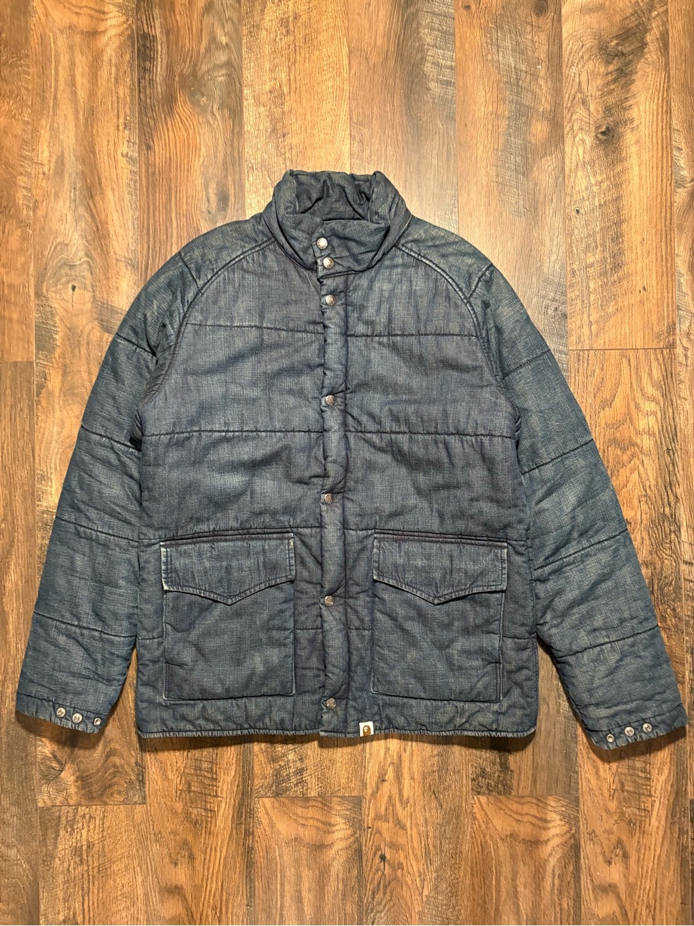 Vintage BAPE A Bathing Ape Washed Denim Puffer Jacket Size M